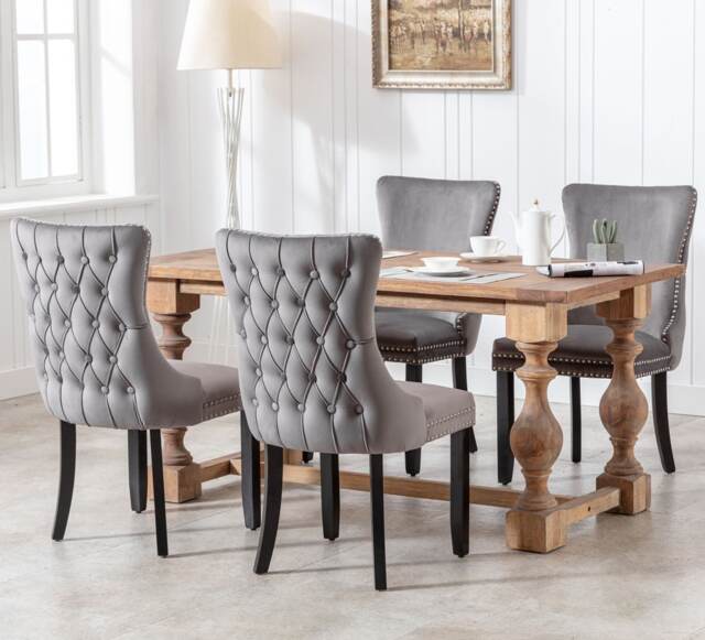 Sierra Lux Set of 4 Modern Velvet Dining Chairs with Wooden Legs