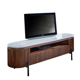 Miel Mango Wood Large Tv Stand With Marble Top and Metal Legs Brown 1