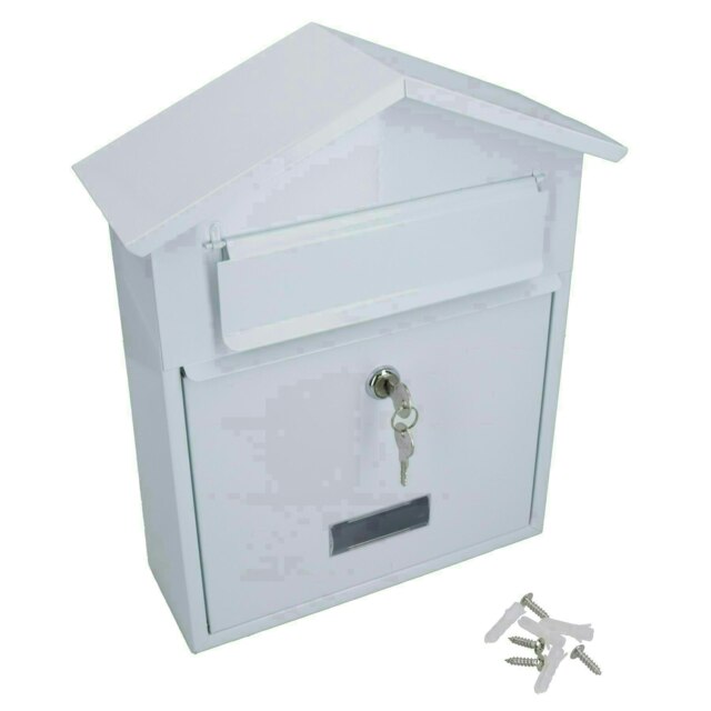 Letter Post Mail Box Metal White Wall Door Gate Fence Garden House Lockable White