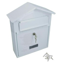 Letter Post Mail Box Metal White Wall Door Gate Fence Garden House Lockable White