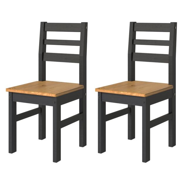Pair of Corona Linea Ladder Back Dining Chairs - Wax Finish & Antique Wax Seat - Wooden Kitchen Seating Black Black 1