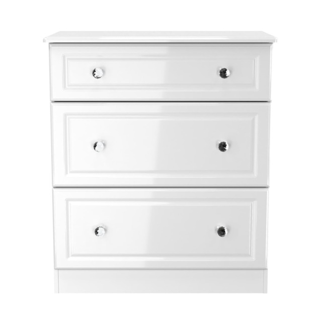 Stratford 3 Drawer Deep Chest of Drawers in White Gloss & White Matt (Ready Assembled) White White Gloss & White Matt