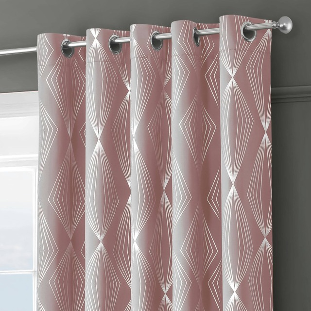 Velosso Onyx Thermal Blackout Ready Made Eyelet Curtains - 117cm x 137cm Pink Blush