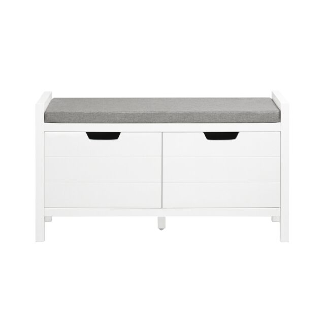SoBuy Shoe Storage Bench with Seat Cushion & Double Doors, White, 35.8x11.8x19.7 in, 12.8 kg - FSR63-II-W
