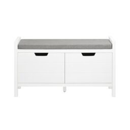 SoBuy Shoe Storage Bench with Seat Cushion & Double Doors, White, 35.8x11.8x19.7 in, 12.8 kg - FSR63-II-W