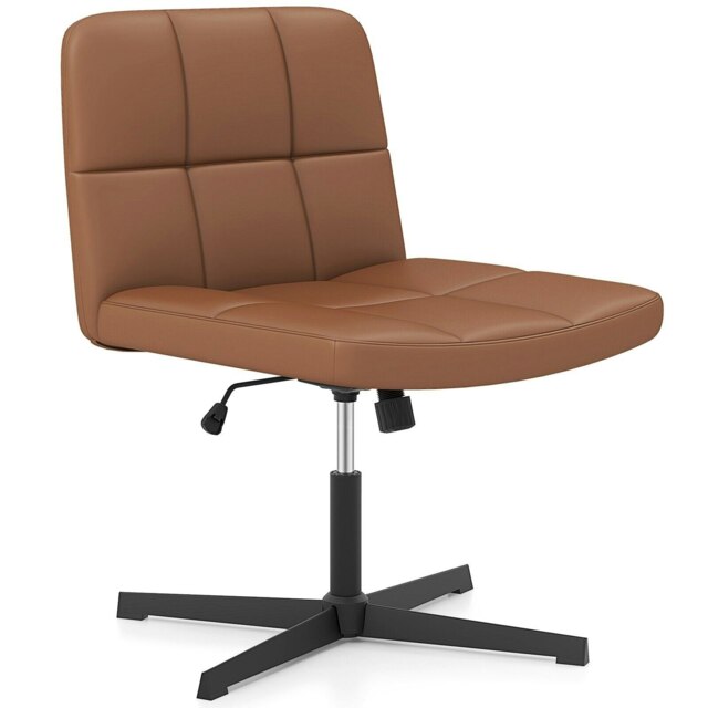 COSTWAY Criss Cross Chair Upholstered Armless Chair Brown Brown