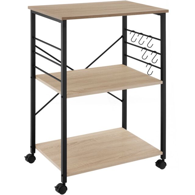 Drinks Trolley Rugby - 3 shelves, 4 castors with parking brake Brown industrial wood light, oak Sonoma 65,50 x 45,50 x 88,50 cm 1