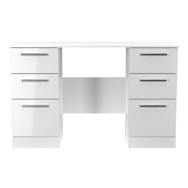 Windsor 6 Drawer Kneehole Desk in White Gloss & White Matt (Ready Assembled) White White Gloss & White Matt