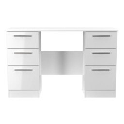 Windsor 6 Drawer Kneehole Desk in White Gloss & White Matt (Ready Assembled) White White Gloss & White Matt