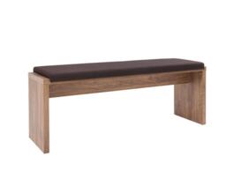 Dining Bench Upholstered Seat Brown Cushion 126cm Sturdy Medium Oak Effect Gent