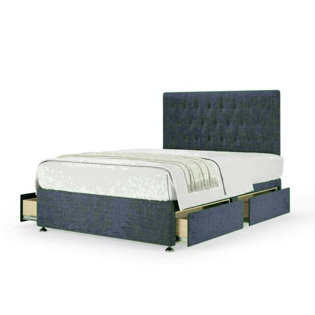 Midnight Linen 4 Drawer Divan Base and Lona Headboard Super King