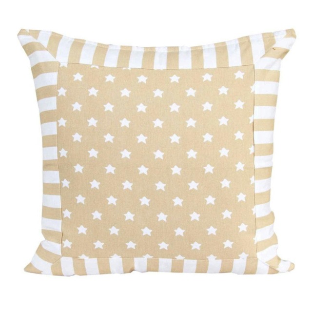 Homescapes Cotton Beige Stripe Border and Stars Cushion Cover - 60 x 60 cm Cream Beige 60 x 60 cm