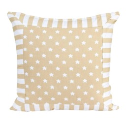 Homescapes Cotton Beige Stripe Border and Stars Cushion Cover - 60 x 60 cm Cream Beige 60 x 60 cm