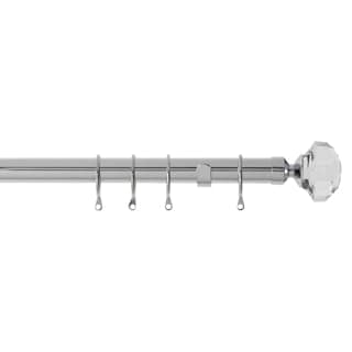25-28mm Jewel End Chrome Metal Curtain Pole Set 200 - 380cm Silver Silver