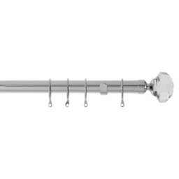 25-28mm Jewel End Chrome Metal Curtain Pole Set 200 - 380cm Silver Silver