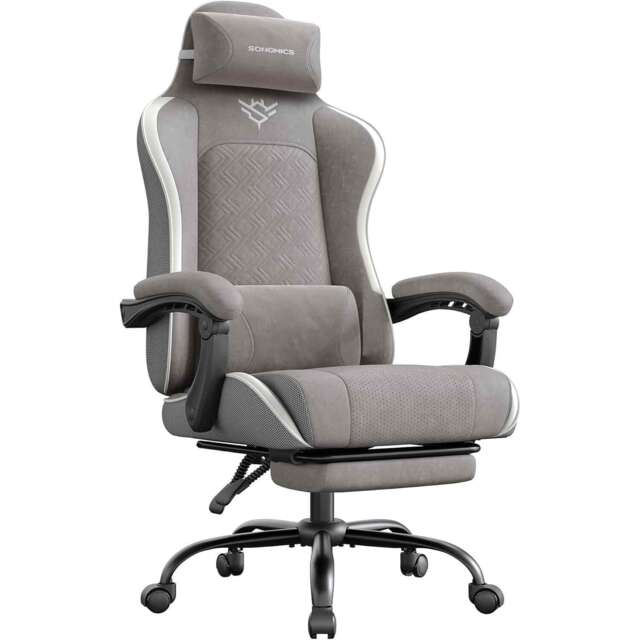Office Gaming Chair with Footrest, Ergonomic Desk Chair with Spring Seat Cushion and Synced Armrests, Dove Grey