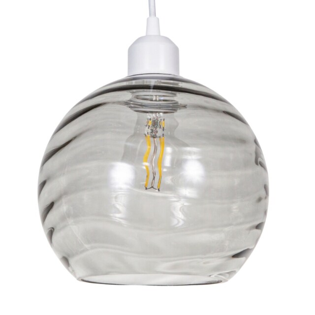 Modern Designer Smoked Circular Ribbed Glass Non Electric Pendant Lamp Shade Grey Grey 1