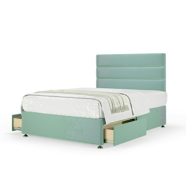 Duckegg Plush Velvet 2 Drawer Divan Base and Milan Headboard Double