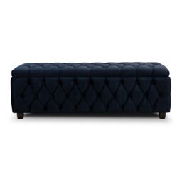 120cm Riga Ottoman Storage Box with Wooden Legs, Black Velvet Upholstered Chesterfield Storage Ottoman Box