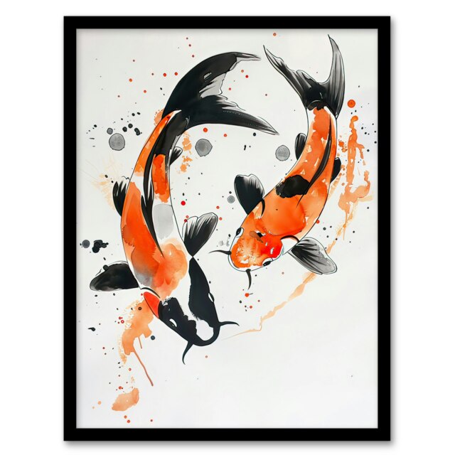 Koi Carp Japanese Fish Bright Bathroom Black Framed Wall Art Print A4