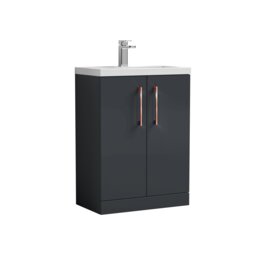 Balterley Level Compact Bathroom Cloakroom Vanity Basin Unit with Ceramic Basin, Handles Black Satin Soft Black 840 x 620 x 360mm