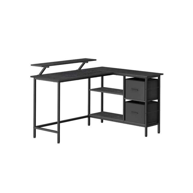 Industrial Rustic L-Shaped Corner Computer Desk With Drawers Black