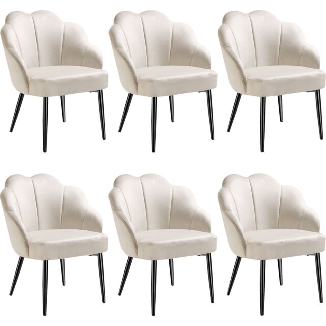 Accent Chair Hellen - velvet cover, padded, extra-wide shell-shaped backrest Cream cream/black 6