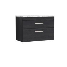 Balterley Millwich Contemporary 2 Drawer Wall Hung Vanity Unit with Laminate Carrara Marble Worktop, Charcoal Black, 800mm