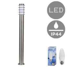 ValueLights Wharf Outdoorl 1m Bollard Lantern Warm White Bulb Chrome