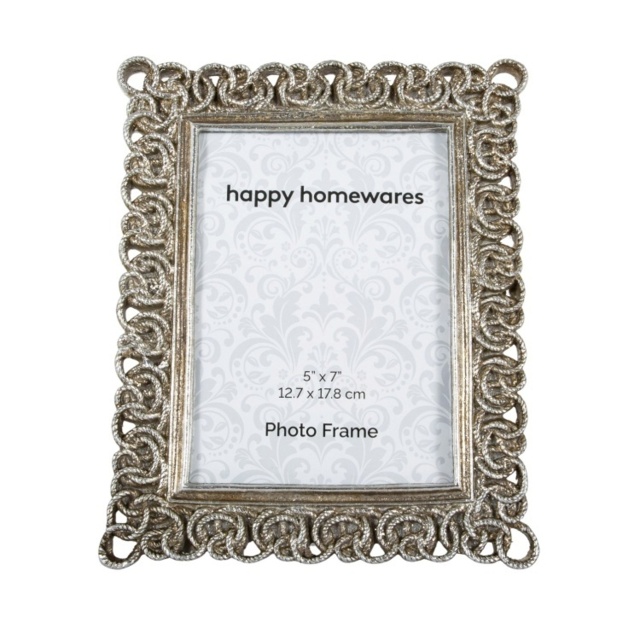 Ornate Traditional Aged Rustic Silver 5X7 Picture Frame With Spiral Loops Decor