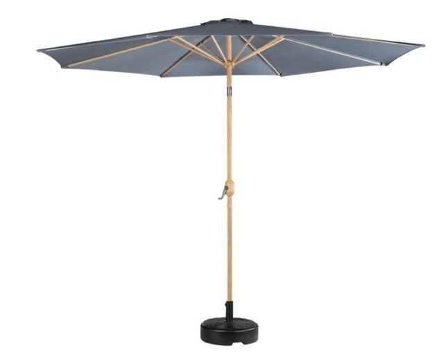 GardenKraft 2.7M Parasol Crank & Tilt 6 Ribs With Wooden Effect - Charcoal Black