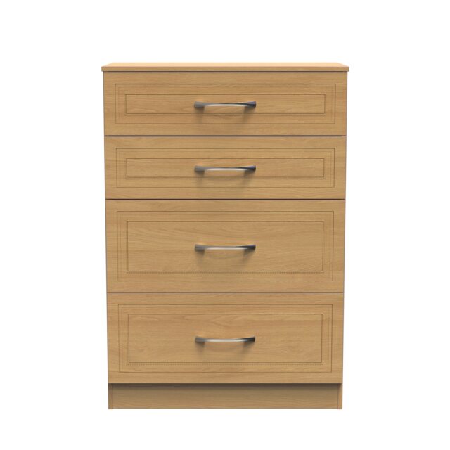 Oxford 4 Drawer Deep Chest of Drawers in Modern Oak (Ready Assembled) Brown Modern Oak