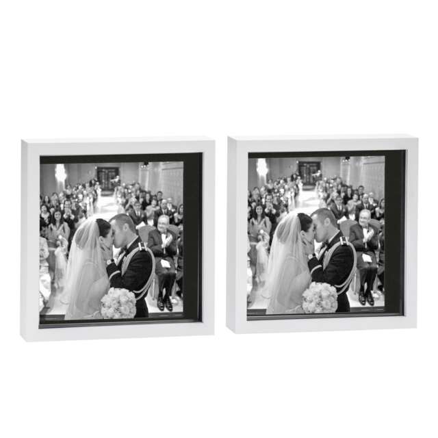 "Nicola Spring 10 x 10"" Photo Frames - White/Black Mount - 3D Picture Frame Box Portrait Display Case (53 x 53cm) Set of 2"