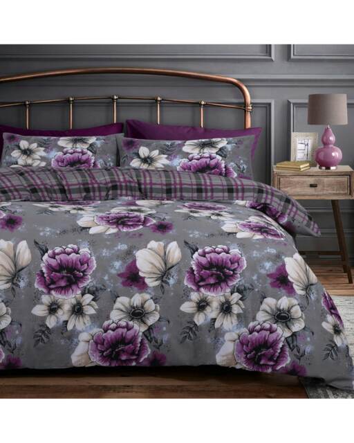 Velosso Cassia Floral Reversible Printed Cotton Blend Duvet Cover and Pillowcase Set Purple Single