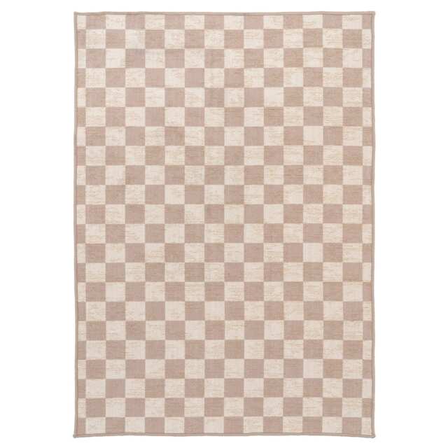 KUKOON Machine Washable Natural Jute Blend Checkerboard Beige Area Rug 200cm x 290cm