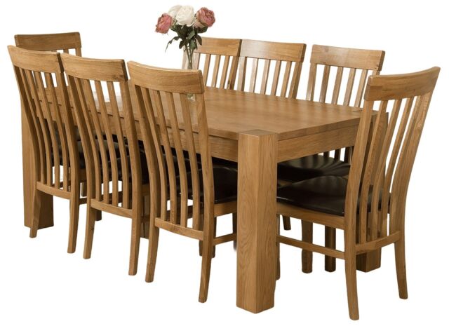 Kuba 180 x 90 cm Chunky Oak Dining Table and 8 Harvard Chairs Brown Brown