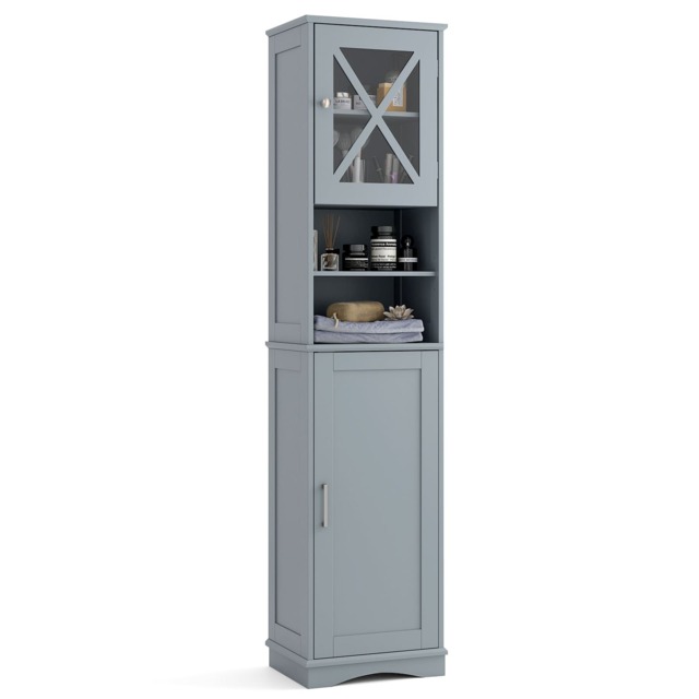 COSTWAY Tall Bathroom Cabinet Freestanding Storage Grey