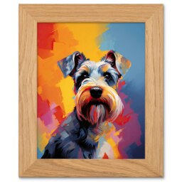 Schnauzer Dog Lover Pet Portrait Colourful Art Oak Wood Framed Wall Print