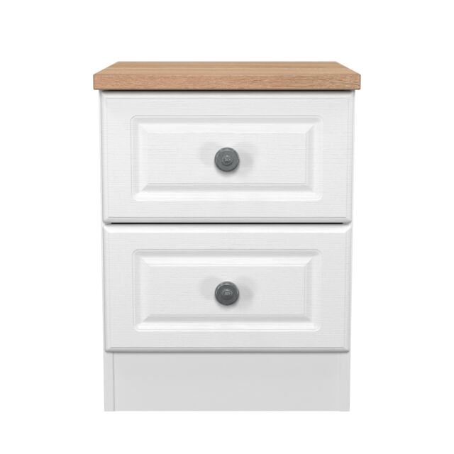 Surrey 2 Drawer Compact Bedside Cabinet in White Ash & Bardolino Oak (Ready Assembled) White White Ash & Bardolino Oak