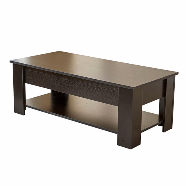 Wooden Coffee Table With Lift Up Top Storage Area and Magazine Shelf Black