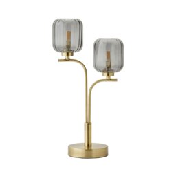 ValueLights Amelie Gold 2 Way Table Lamp Smoke Ribbed Glass Shades Gold