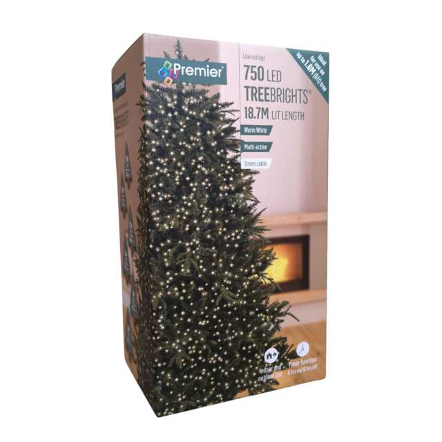 750 LED 18.7m Indoor Outdoor Christmas Multi Function Mains Operated String Lights with Timer in Warm White