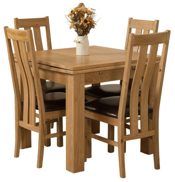 Richmond 90-150cm Square Oak Extending Dining Table and 4 Princeton Chairs Brown Brown