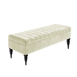 90cm Sierra Striped Naples Upholstered Ottoman Storage Bench with Black Turned Wooden Legs - Cream Shoes Storage Bench