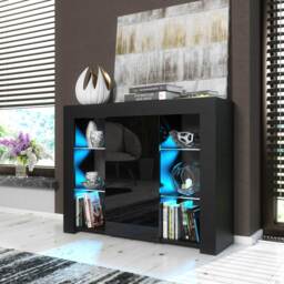 Display Cabinet Bookcase Sideboard Storage Cabinet Cupboard Black High Gloss LED 97.5cm
