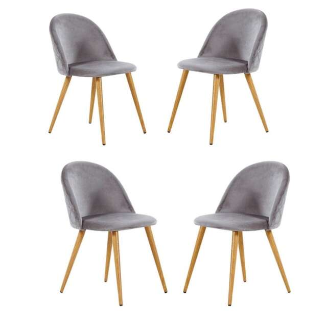 Set of 4 Lucia Ergonomic Velvet Dining Chairs with Wooden Legs, Modern Upholstered Accent Chair Grey
