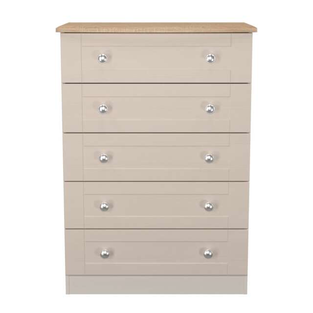 Cumbria 5 Drawer Chest of Drawers in Kashmir Ash & Bardolino Oak (Ready Assembled) Cream Kashmir Ash & Bardolino Oak