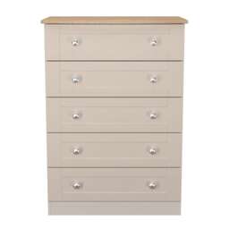 Cumbria 5 Drawer Chest of Drawers in Kashmir Ash & Bardolino Oak (Ready Assembled) Cream Kashmir Ash & Bardolino Oak