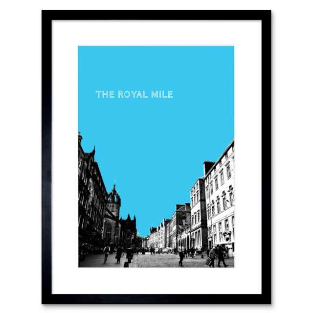 "Royal Mile Edinburgh Scotland Cityscape Blue 9x7"" Black Framed Wall Art Print"