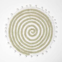Homescapes Spiral Sage Green Cotton Bath Mat with Pom Pom Edges Green